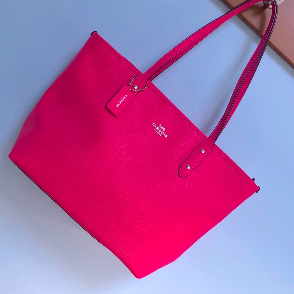 Coach City Zip Tote bright pink crossgrain leather